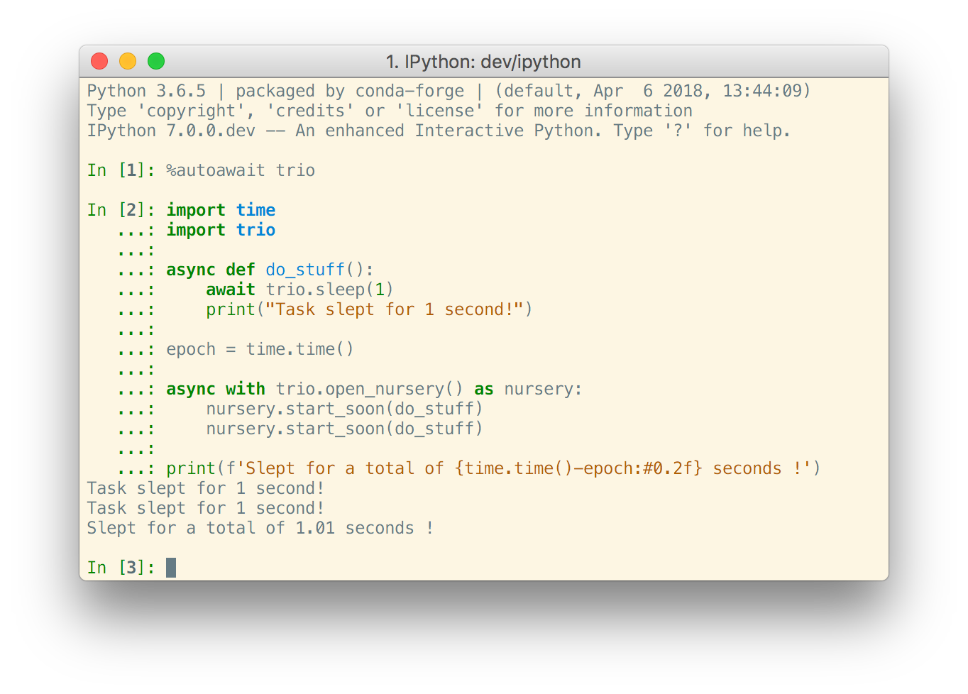 Defining an asynchronous function and spawning multiple concurrent task in IPython using Trio.