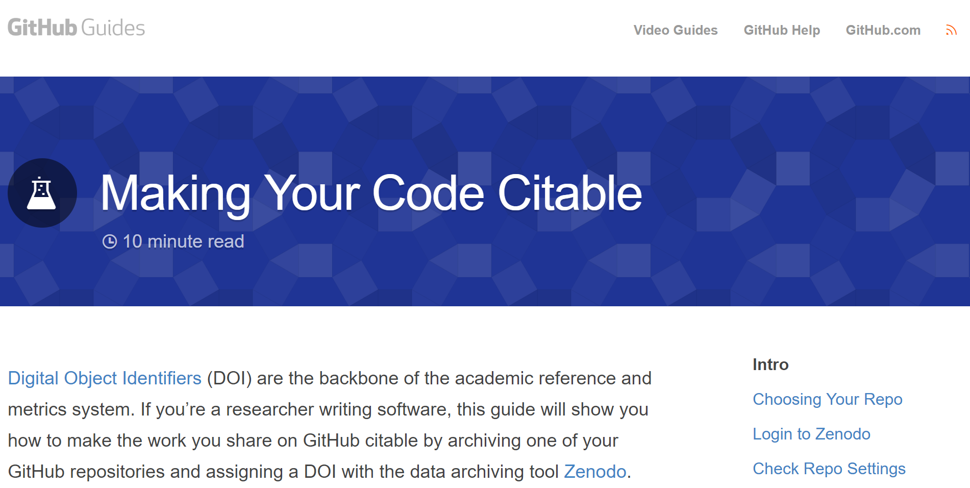 The GitHub Citable Code guide.