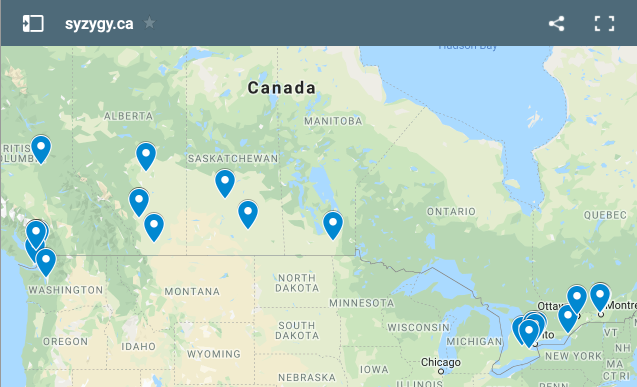 A map of JupyterHub deployments deployed by Syzygy.