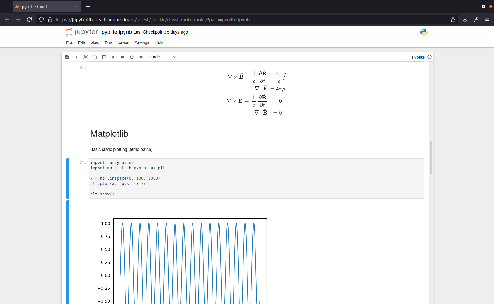 JupyterLite with the RetroLab interface