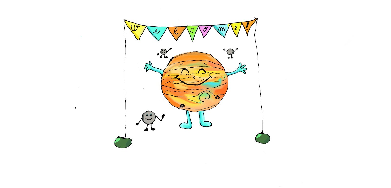 The JupyterHub welcome bot image, hand-drawn by our first Contributor in Residence, Georgiana