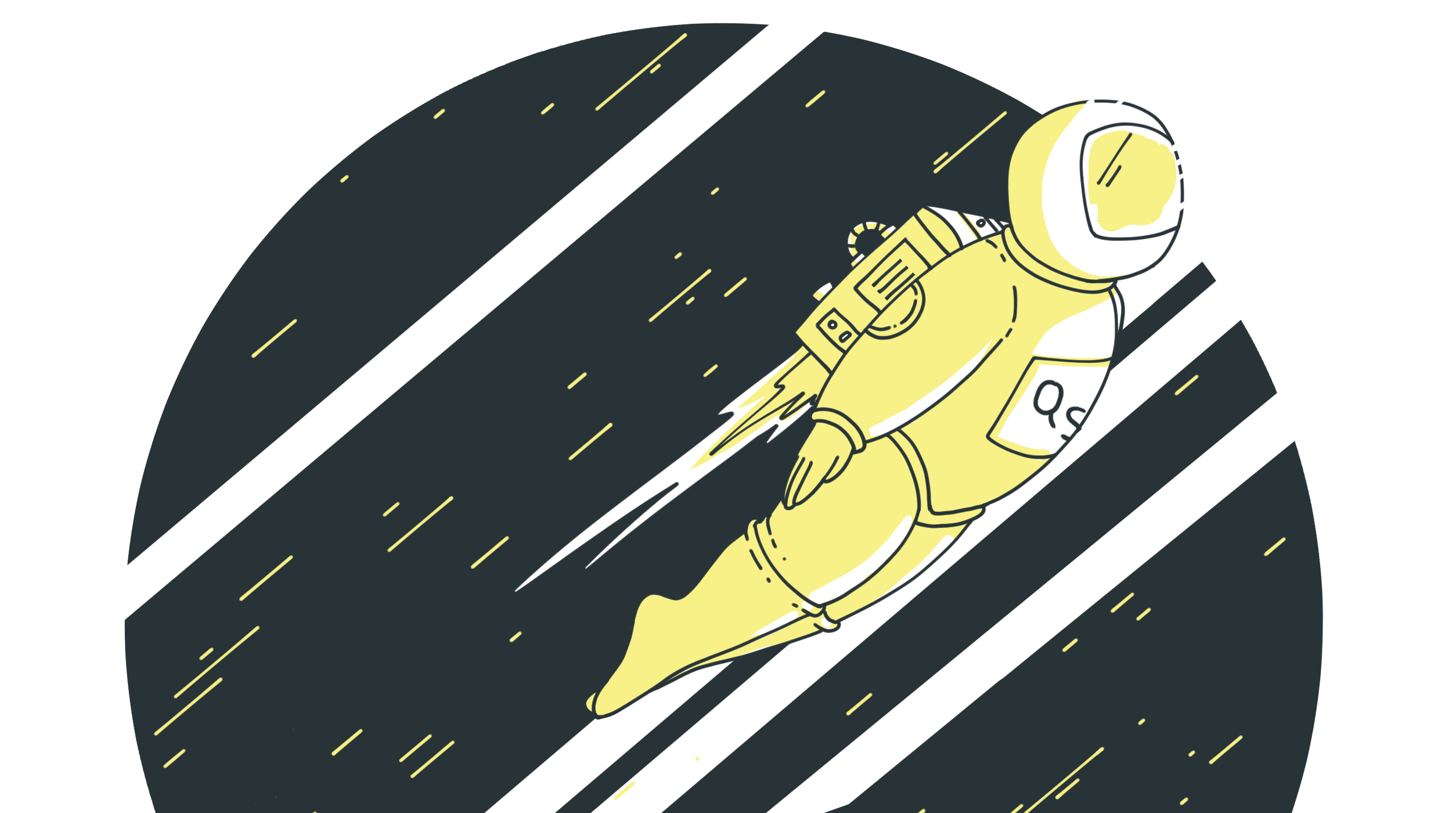 Illustration of an astronaut flying in space with a jet pack.