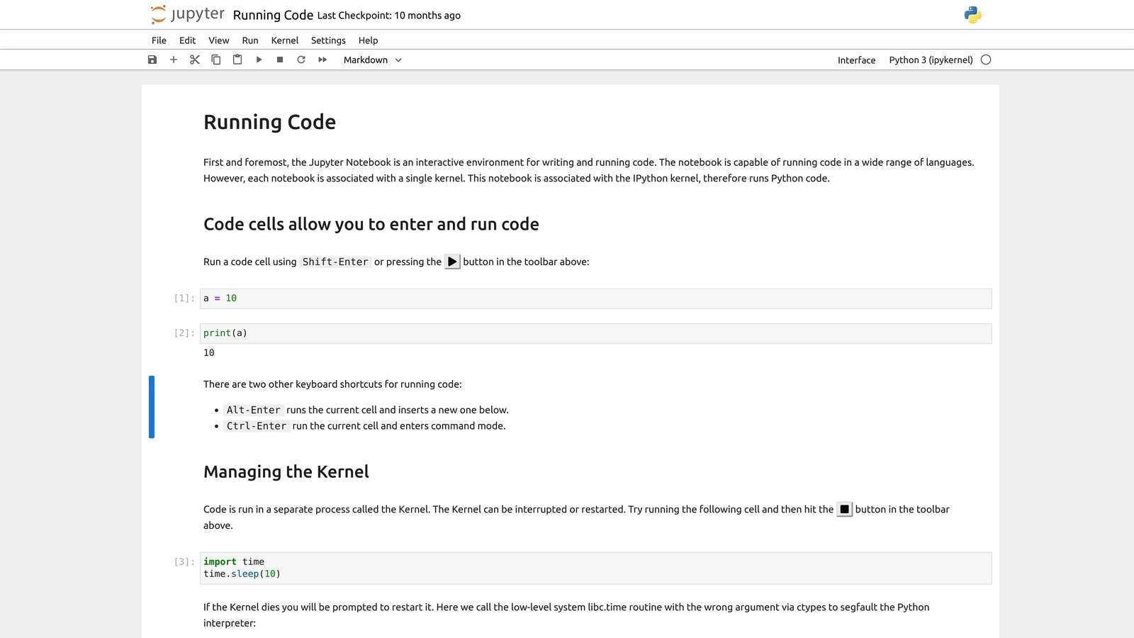 Jupyter Notebook 7 with a running Python 3 notebook
