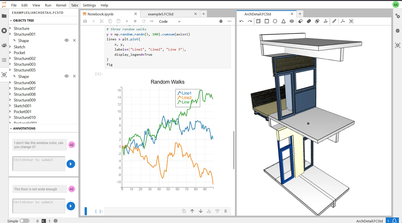 The integrated interface of JupyterCAD inside JupyterLab