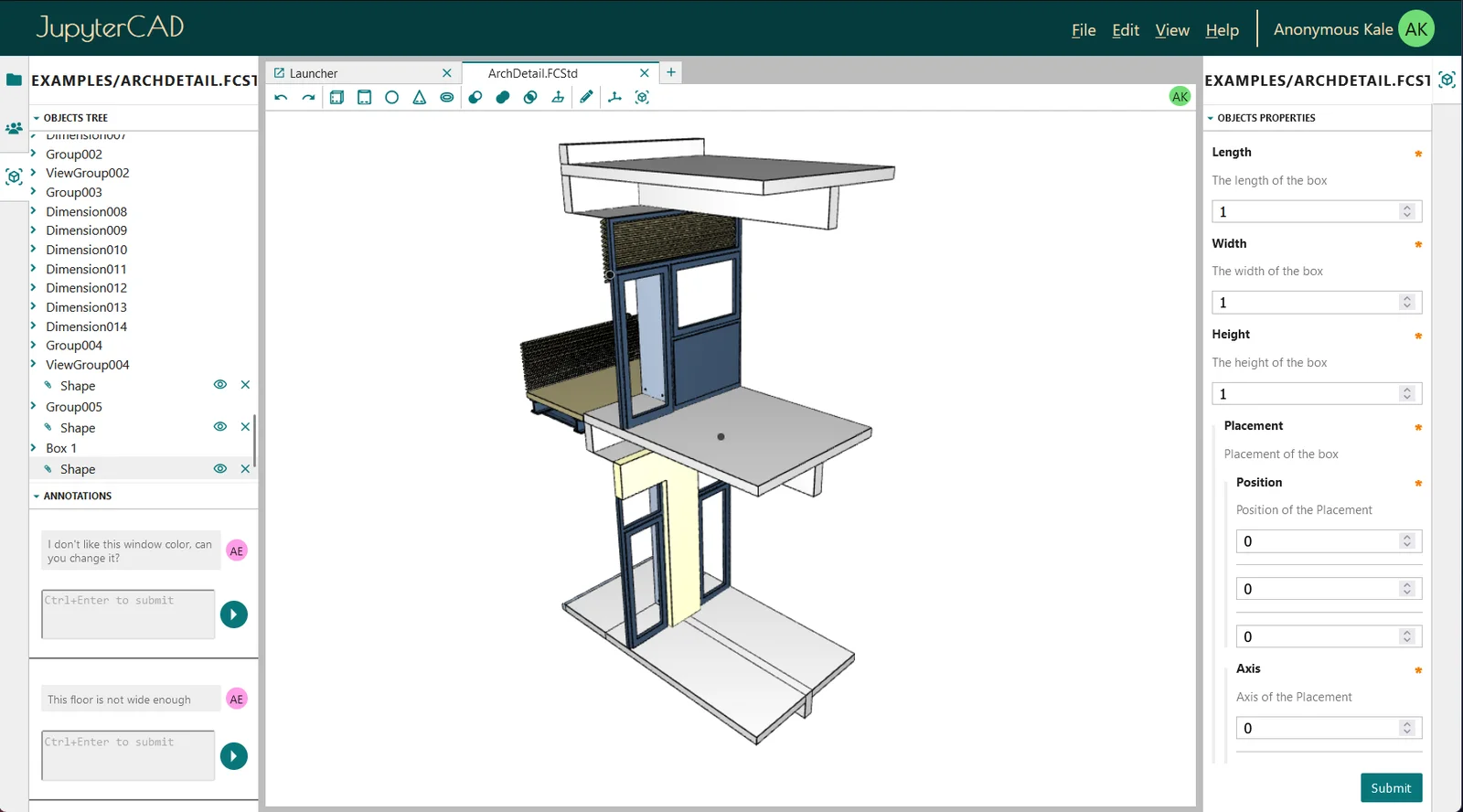An interface of the standalone JupyterCAD application