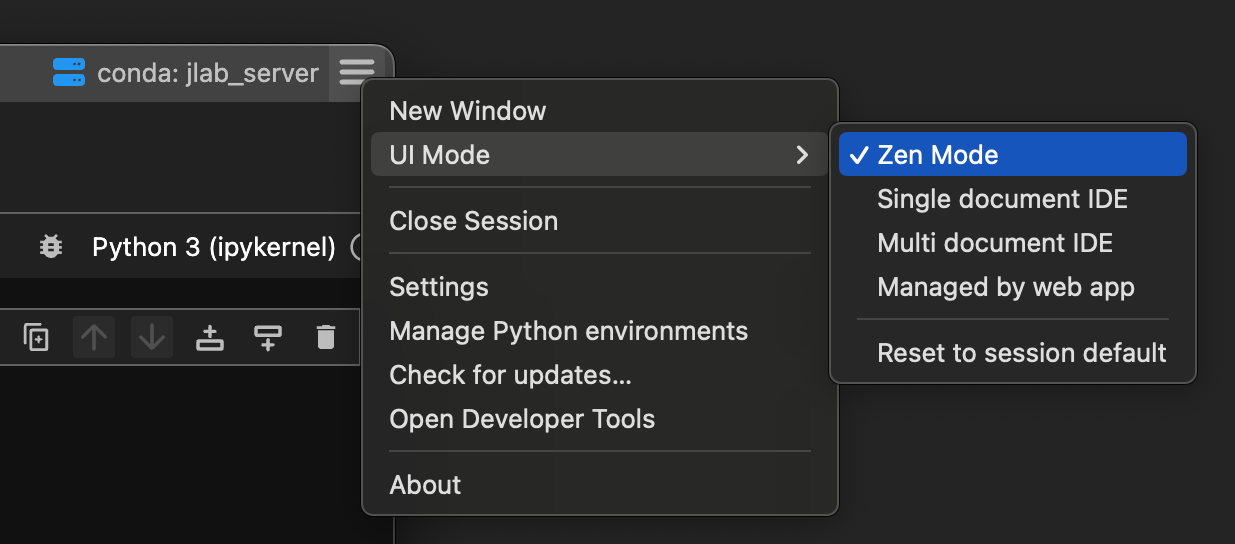 UI Mode menu