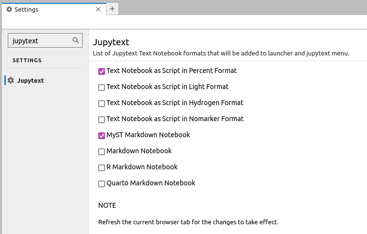 The Jupytext Menu/Launcher settings