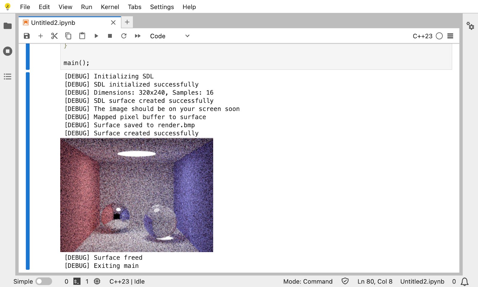 Smallpt tiny raytracer in action in JupyterLite