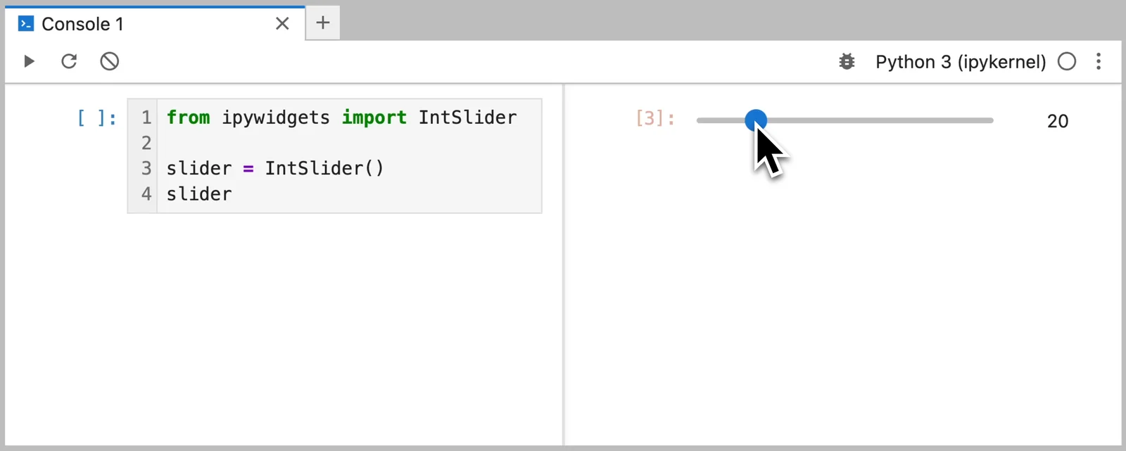 The code console configured as a single executable cell