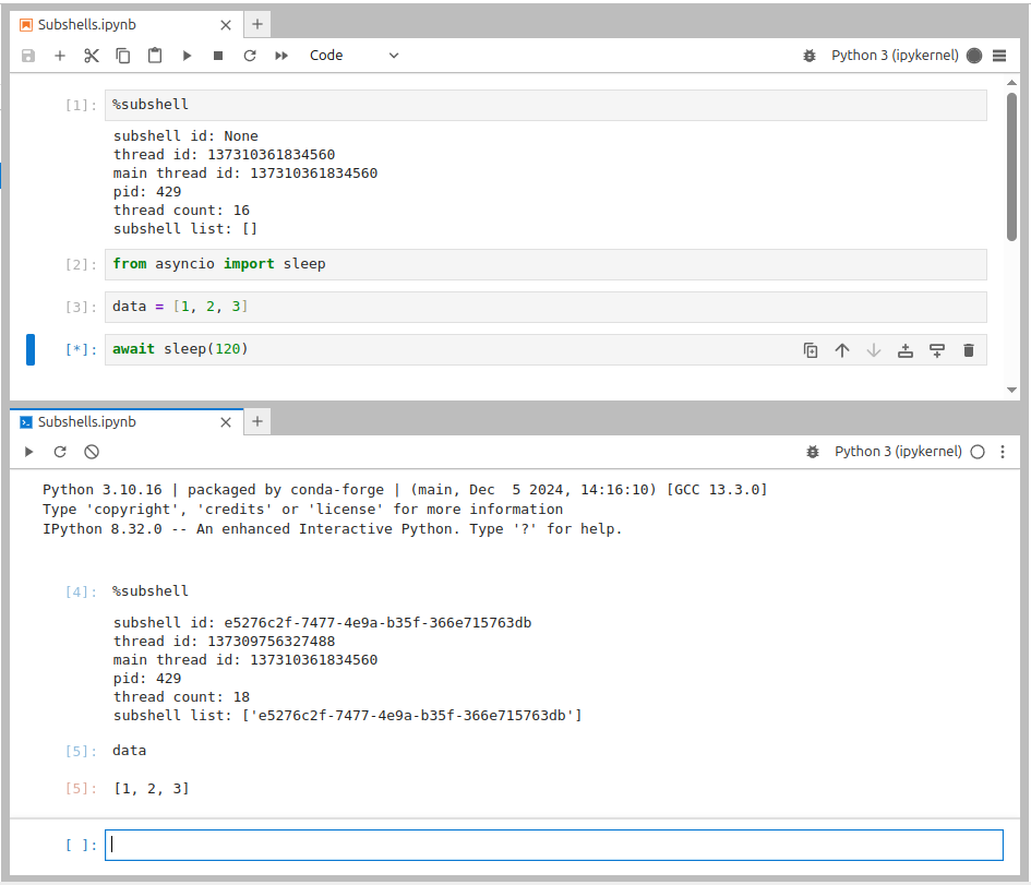 Creating a new subshell console for a notebook in JupyterLab 4.4