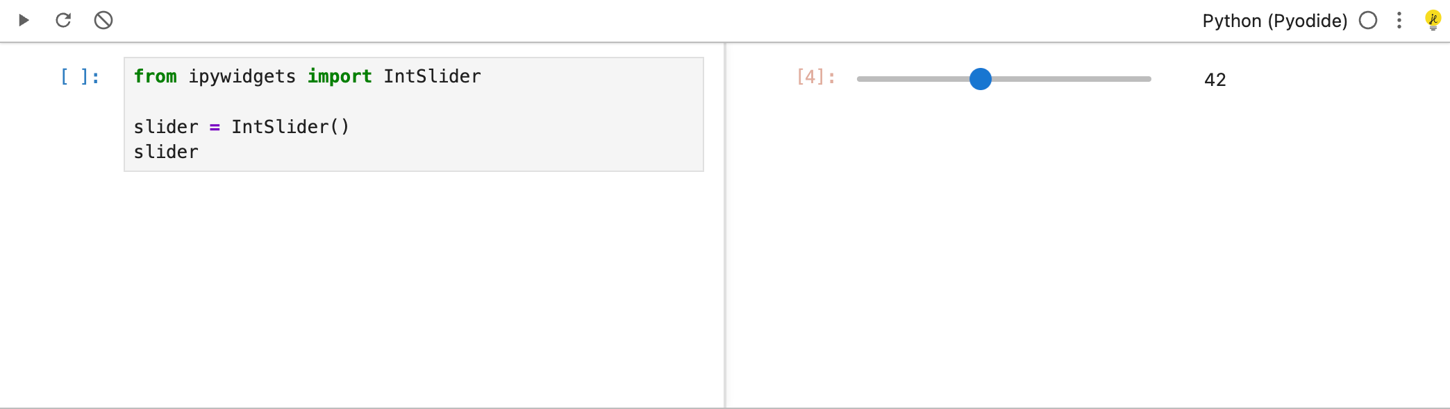 A single executable cell in JupyterLite