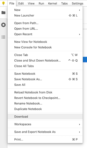Download a notebook using the file menu entry